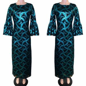 - Bebe Sequined Bell Sleeve Gown